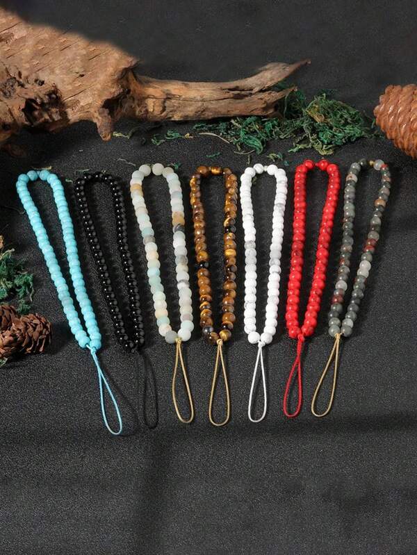 Cordão de pedra natural frisado para celular, cordão amazonita turquesa contas de telefone para capa de celular para mulheres e homens