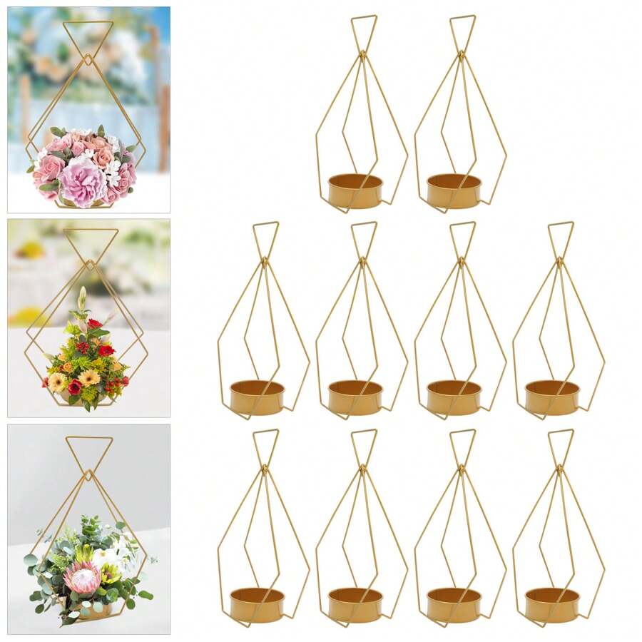 10 Pcs Diamond Vase Metal Geometric Gold Centerpiece Elegant Wedding Centerpieces For Tables For Weddings Party Decoration Centerpiece Table Decorations Party Favors Room Decor Bride - Gold - View 1