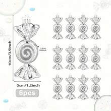 6pcs Silver Plated Candy Ornaments, 10cm/3.94inch Length, Candy Hanging Decorations, Christmas Candy Ornaments, Christmas Party Decor, Silver Candy Home Decor Pendants, Suitable For Christmas & New Year Wreaths & Gifts