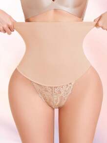 JUQDNX High Waist Shaping Thong - Tummy Control & Butt Lift, Lace Shaping Panties, Create Alluring Figure, Smooth Curve Contouring - Beige - View 5