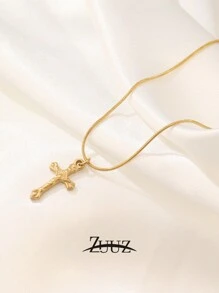 1 pieza Collar con colgante de cruz de acero inoxidable de moda plateado en oro de 18K para mujer, collar gargantilla con colgante de cruz, joyería de regalo