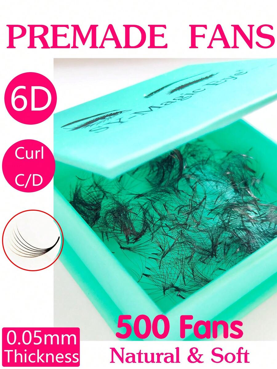 每盒数量 500 个扇形，6D，厚度 0.05 毫米，锋利窄茎预制扇形睫毛延长，携带方便，自然柔软，手工嫁接假睫毛 - 黑色 - 查看 1