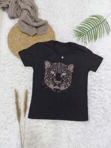 Women's T-Shirt With Tiger Print - 黑色 - 查看 1