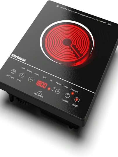  Karinear Portable Electric Cooktop, Electric Stove Single Burner Ceramic Cooktop With Touch Control, Child Safety Lock, Timer, Residual Heat Indicator, Overheat Protection, 1800W 110V Burner