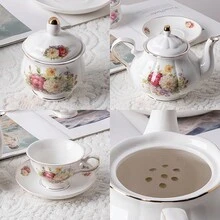 Sweejar Home 21-Pieces Porcelain Tea Set, Vintage Floral Gift Tea Set, Tea Service For Adults, With Teapot, Sugar Bowl, Creamer Pitcher And Spoons, For Tea/Coffee, Suitable For Party - 花型 - 查看 3