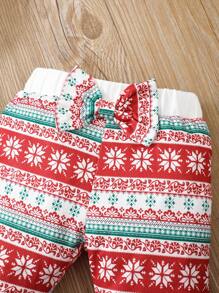 4 件套女婴圣诞装 - 带圣诞字母印花的长袖上衣、裤子、头带和帽子，秋季休闲套装 - 白色 - 查看 3