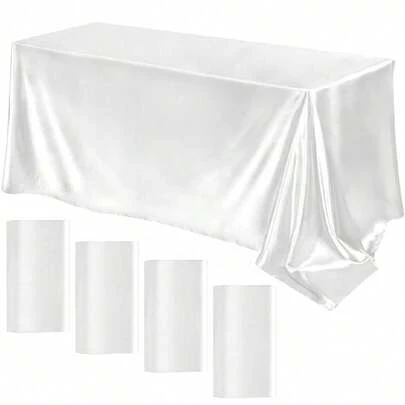 1 块白色缎面方形桌布，纯色涤纶桌布，婚礼派对用品，生日装饰，家居装饰，非常适合乡村婚礼、新娘送礼会、生日、迎婴派对、室内外、仪式、厨房、派对聚会