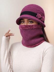 Warm Knitted Balaclava For Elderly Women - Thermal Hat With Decorative Accessories For Christmas, Fantasy Themed, Hand-Washable - Lightweight, Stretchable With Furry Craftsmanship - Ideal For Cold Weather & Travel