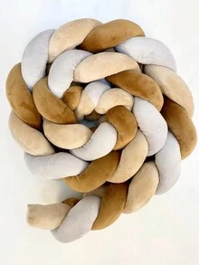 1 件三色编织婴儿床保险杠，软结婴儿床保护垫，简约风格，适合日常使用和儿童房装饰 - 卡其+灰色+咖色 - 查看 3
