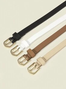 4pcs Women Classic PU Leather Belt Solid Color Simple Skinny Belt With Square Buckle For Jeans Pants - Pin Buckle - View 3