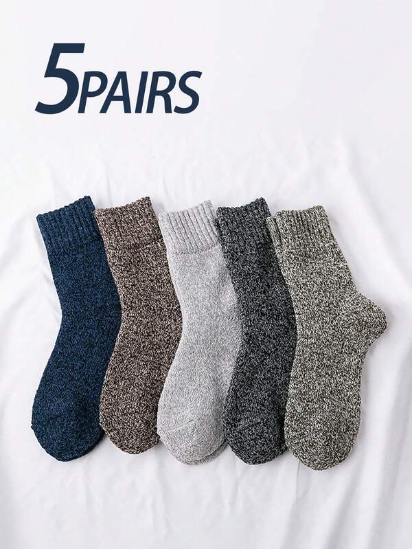 5 Pairs Men's Crew Socks, Thick Casual Soft & Comfortable Ankle Protection, Suitable For Daily Wear, Autumn/Winter