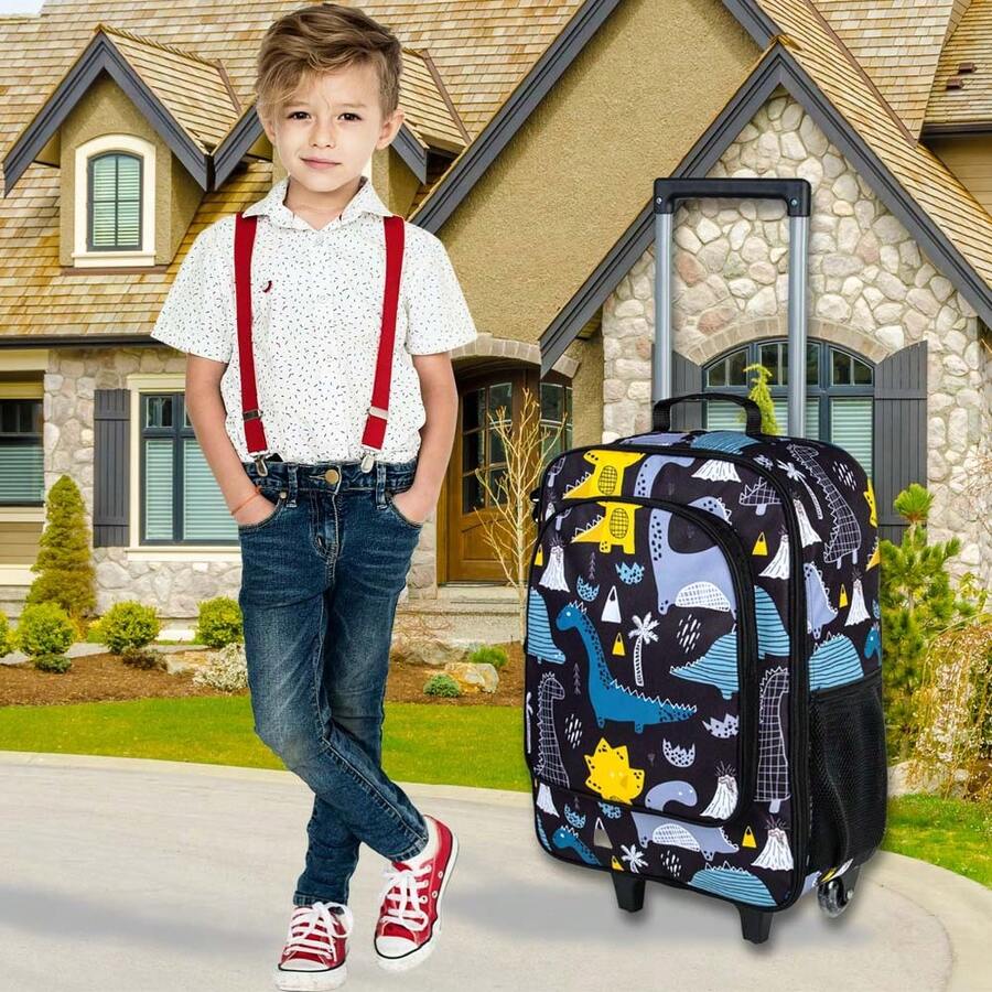 Kids Luggage With Wheels For Boys, Cute Dinosaur Rolling Carry On
