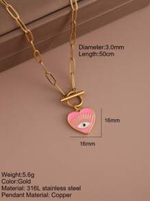 1 pieza Collar con colgante de ojo y corazón con cadena de cierre de acero inoxidable, joyería de moda para mujer, regalo de Halloween, San Valentín, mamá, madre, Día de la Madre