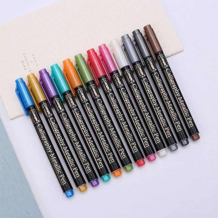 12pcs Acrylic Paint Pens Hard And Soft Tip Markers, Vibrant Colors