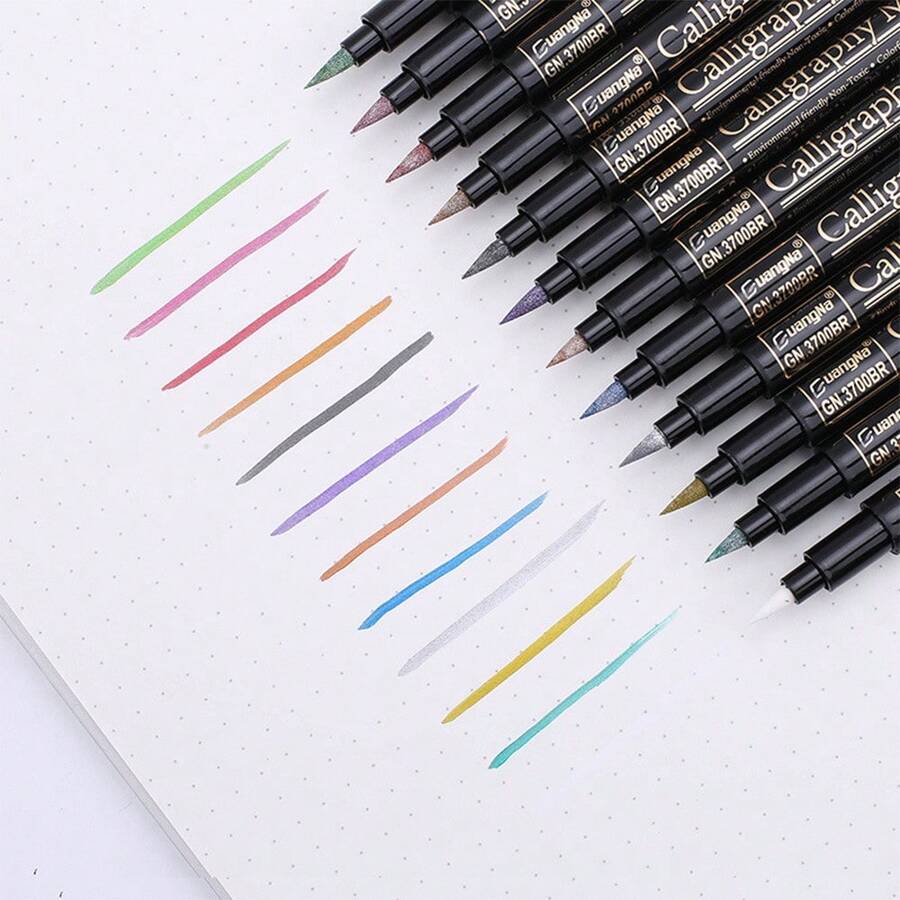 12pcs Acrylic Paint Pens Hard And Soft Tip Markers, Vibrant Colors