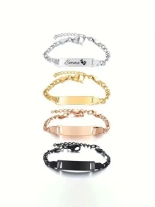 1 Customizable Stainless Steel Footprint ID Bracelet - Exquisite Punk Style Chain With Engraved Nameplate And Personalized Information - A Unique Gift For Loved Ones,Gold,Stylish,Colorful,Vintage,Unisex,Hipster,Simple,Casual,Custom,Personalized,Unique,Ideal Gifts For Him,Ideal Gifts For Her,Her,Boyfriend,Girlfriend,Dad,Mom,Family,Friends,For Anniversaries,For Birthdays,For Graduation,For Prom,For Party,Jewelry Women,Elegant Outfit