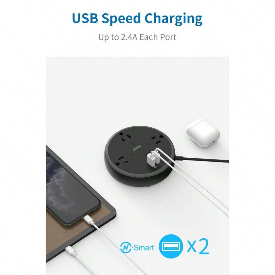 Extension Cord 10 Ft, Widely Spaced Outlets Power Strip With USB Port