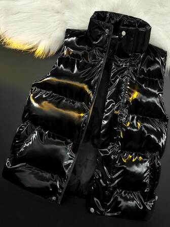 Chaleco grueso brillante para hombre con cuello alto, abrigo cálido, estilo de los años 2000, otoño/invierno