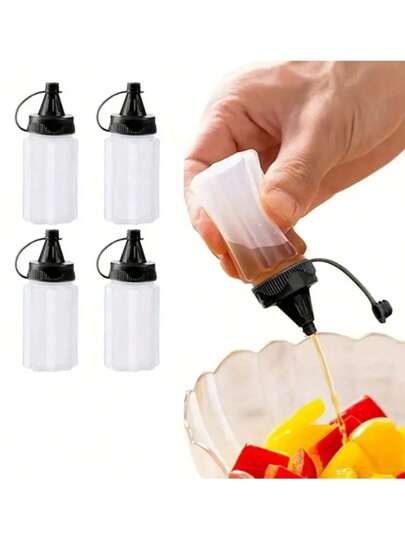 1/4pcs Jam Squeeze Bottle, Squeeze Bottle para molhos, churrasco ao ar livre, piquenique, frasco de tempero portátil, frasco de extrusão de molho de tomate doméstico de cozinha, frasco de distribuição de molho de espremer, dispensador de frasco de óleo de espremer de cozinha, frasco de espremer de condimentos, recipiente de óleo de plástico reutilizável à prova de vazamento, fácil recarga e limpeza