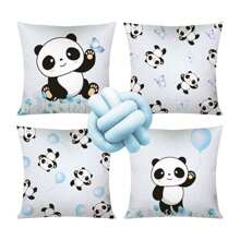 Kit With 4 Decorative Pillow Covers + 1 Knot Pillow - Blue Panda - 藍色 - 查看 1