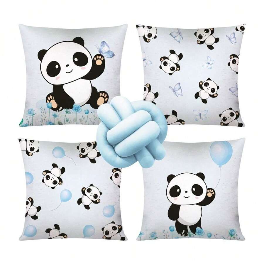 Kit With 4 Decorative Pillow Covers + 1 Knot Pillow - Blue Panda - 藍色 - 查看 1
