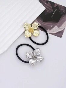 1 Stück minimalistischer chic Blumen Metall Scrunchie Haargummi, Europäisches und Amerikanisches Design Haargummis, Haargummis für den Pferdeschwanz, Haargummis, Haargummibänder, Scrunchies, Haargummi-Stretchbänder