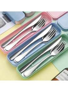 Portable Stainless Steel Cutlery Suit With Storage Box Chopstick Fork, Spoon Knife, Travel Tableware Set, Camping Cutlery. ,Kitchen,Christmas,Afternoon Tea