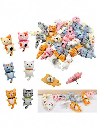 Finego 5/10/20/30/50 件猫咪图钉动物创意图钉软木板图钉适用于照片墙家庭学校办公室文具图钉、圣诞装饰