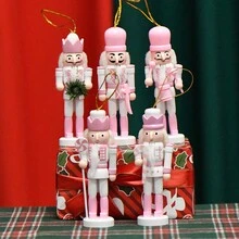 5pcs Exquisite Wooden Nutcracker Figurine - Pink And White Soldier With Candy Cane, Intricately Crafted For Festive Christmas Tabletop Decor, Traditional Holiday Ornament, And Unique Home Accent - Perfect For Indoor Display, New Year Party Favors Gift