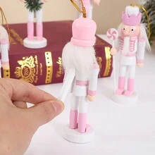 5pcs Exquisite Wooden Nutcracker Figurine - Pink And White Soldier With Candy Cane, Intricately Crafted For Festive Christmas Tabletop Decor, Traditional Holiday Ornament, And Unique Home Accent - Perfect For Indoor Display, New Year Party Favors Gift