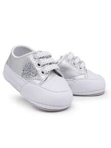Newborn Baby Girl Pink Sneakers With Sole For Christening - 銀色 - 查看 6
