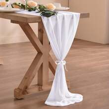 1pc 28x118/157 Inch White Sheer Chiffon Wedding Table Runner, Romantic Rustic Table Runner, White Chiffon Long Table Scarf, Transparent Tulle Table Runner, Elegant Rustic Dining Table Decor, Suitable For Country Style Wedding Reception, Birthday Party, Christmas, Bridal Shower (Multiple Colors Available, Comes With Ribbon) - Solid Color - View 1