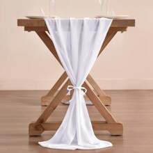 1pc 28x118/157 Inch White Sheer Chiffon Wedding Table Runner, Romantic Rustic Table Runner, White Chiffon Long Table Scarf, Transparent Tulle Table Runner, Elegant Rustic Dining Table Decor, Suitable For Country Style Wedding Reception, Birthday Party, Christmas, Bridal Shower (Multiple Colors Available, Comes With Ribbon) - Solid Color - View 5