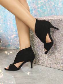 女士黑色尖头V形高跟凉鞋 - 黑色 - 查看 3