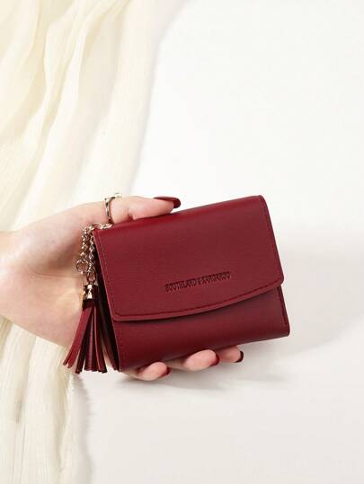 SOUTHLAND&KANGAROO Cartera pequeña de mujer con bolsillo con monedas, decoración de corazón de metal y borla, billetera plegable ligera y minimalista de moda moderna para negocios, como regalo de aniversario, Navidad, Día de San Valentín, cumpleaños, pareja, niña, señora, bolso, útiles escolares, dormitorio universitario y vuelta al cole