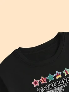Disengaged Print T-Shirt Women's Blouse Comfort Short Sleeve Casual Premium T-Shirt - 黑色 - 查看 4