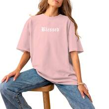 Women's Printed Cotton Blouse Fashion Slim Premium T-Shirt - Màu Hồng baby - Xem 1