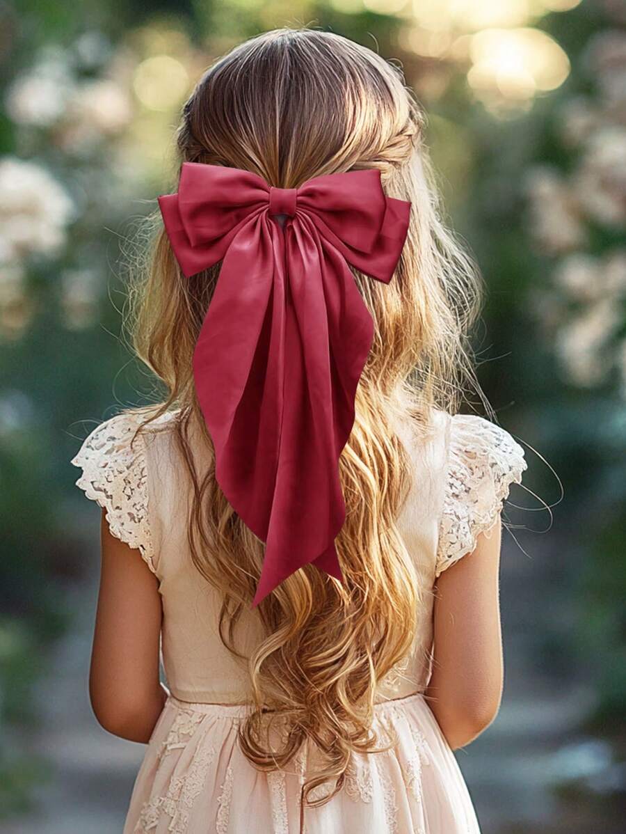 1 件装发饰 优雅蝴蝶结发夹 发带 发夹 酒红色发饰 适合女孩日常佩戴 - 酒紅色 - 查看 1