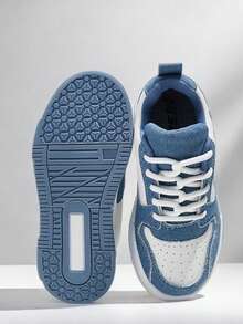 Boys' Soft Bottom Non-Slip Flat Casual Fashion Black & White Sports Shoes, Versatile Everyday Wear, Spring & Autumn