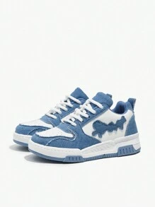 Boys' Soft Bottom Non-Slip Flat Casual Fashion Black & White Sports Shoes, Versatile Everyday Wear, Spring & Autumn