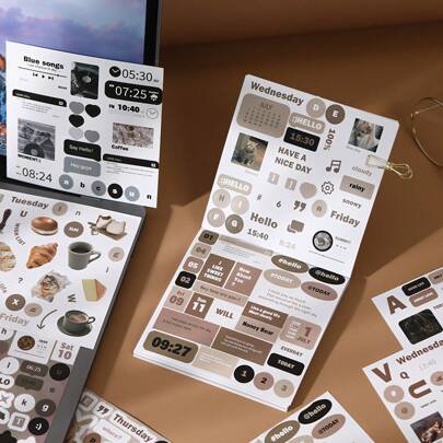 20 张贴纸书本垃圾日记用品长条 PET 拼贴贴纸 DIY 剪贴簿艺术拼贴文具计划器装饰贴纸