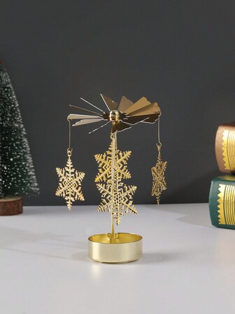 1pc Iron Art Christmas Snowflake Snowman Rotating Carousel Candlestick, Suitable For Home, Living Room, Table Decor, Create Candlelight Dinner Atmosphere Best Gifts Home Decor Christmas Decorations Room Decor Winter Christmas Decorations Home Christmas Gifts Christmas Decor