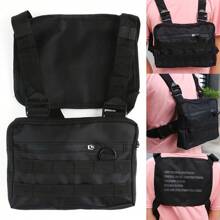 Tactical Inspired Sports Utility Chest Pack. Chest Bag For Men With Built-In Phone Holder. This EDC Rig Pouch Vest Is Perfect For Workouts, Cycling & Hiking - Black - View 2