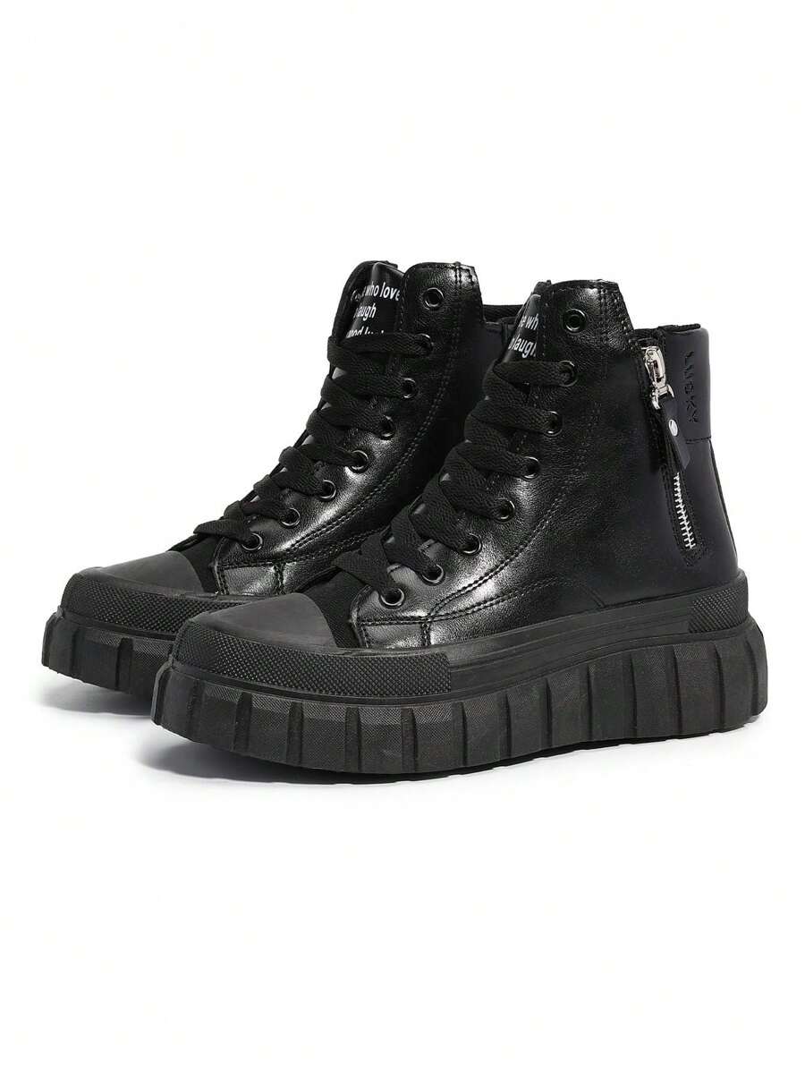 Botas cortas negras casuales para mujer, uso diario con cremallera lateral, versátiles y planas, tallas grandes