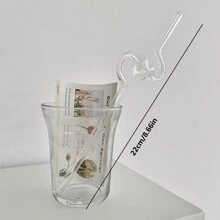 2 件可重复使用的创意玻璃吸管，带有可爱的心形设计，透明且富有艺术感，适用于牛奶和果汁饮料