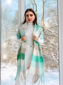 1PC Boho Colorful Grid Tassel Chunky Scarf Thickened Soft Warm Tassel Shawl Autumn Winter Coldproof Windproof Wrapped Neck Scarf - Multicolor - View 21