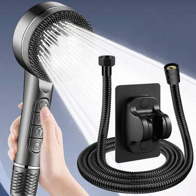 3件套全新高品质四档带过滤花洒，1.5米不锈钢软管，ABS免钻孔壁挂支架，浴室配件，浴室工具