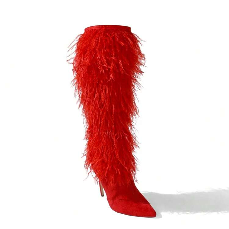 Feather thigh high boots best sale