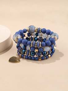 Bộ 4 vòng cổ mặt dây chuyền trái tim nhiều lớp phong cách Bohemian, phụ kiện thanh lịch cho phụ nữ đeo hàng ngày hoặc trong đám cưới - Bô-hê-miêng - Xem 7