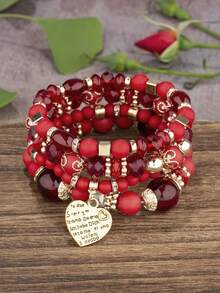 Bộ 4 vòng cổ mặt dây chuyền trái tim nhiều lớp phong cách Bohemian, phụ kiện thanh lịch cho phụ nữ đeo hàng ngày hoặc trong đám cưới - Bô-hê-miêng - Xem 8